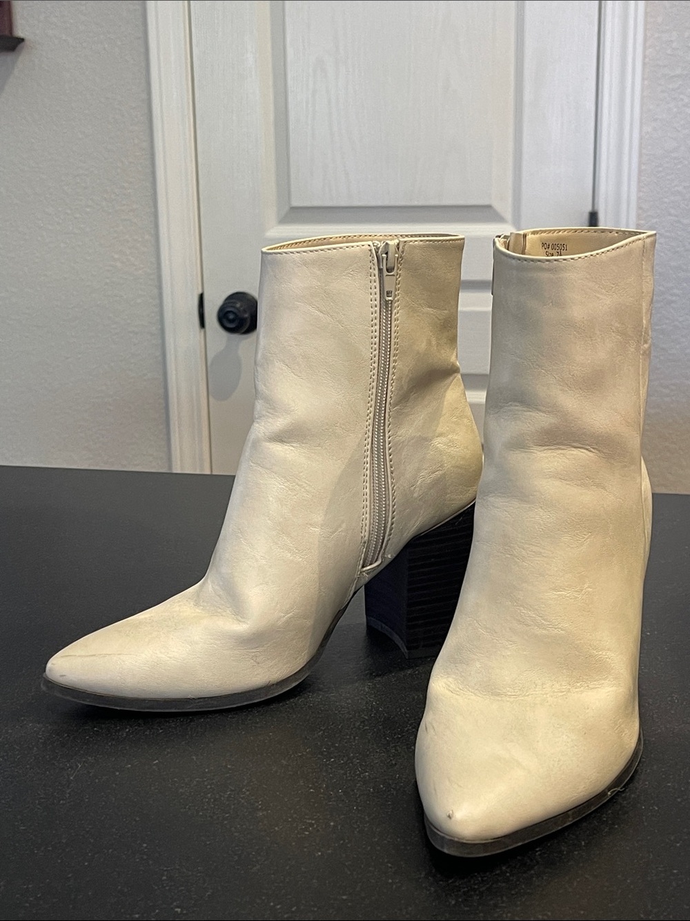Women's Cream Leather Side-Zip Ankle Booties